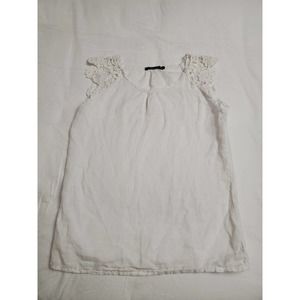 Michelangelo Women's 100% Linen White Crochet Blouse Size M EUC Made In Italy